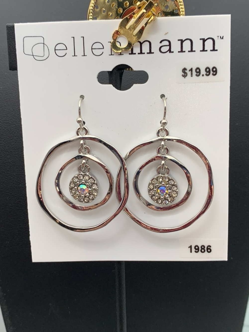 NWT Ellen Mann Silver-Tone Crystal Circle Drop Earrings - Silver